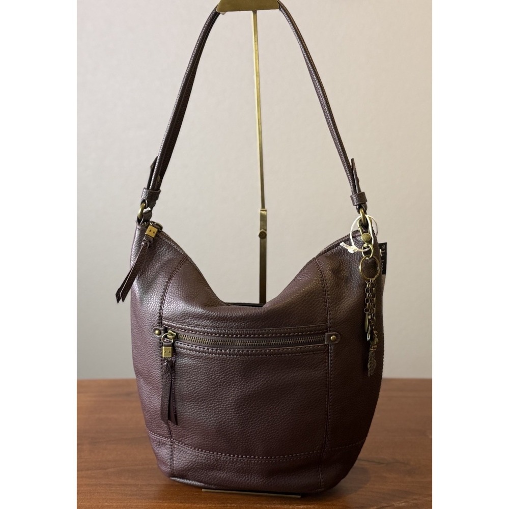 New The Sak Sequoia Mahogany Brown Pebbled Leather Large Hobo Shoulder Bag, $199